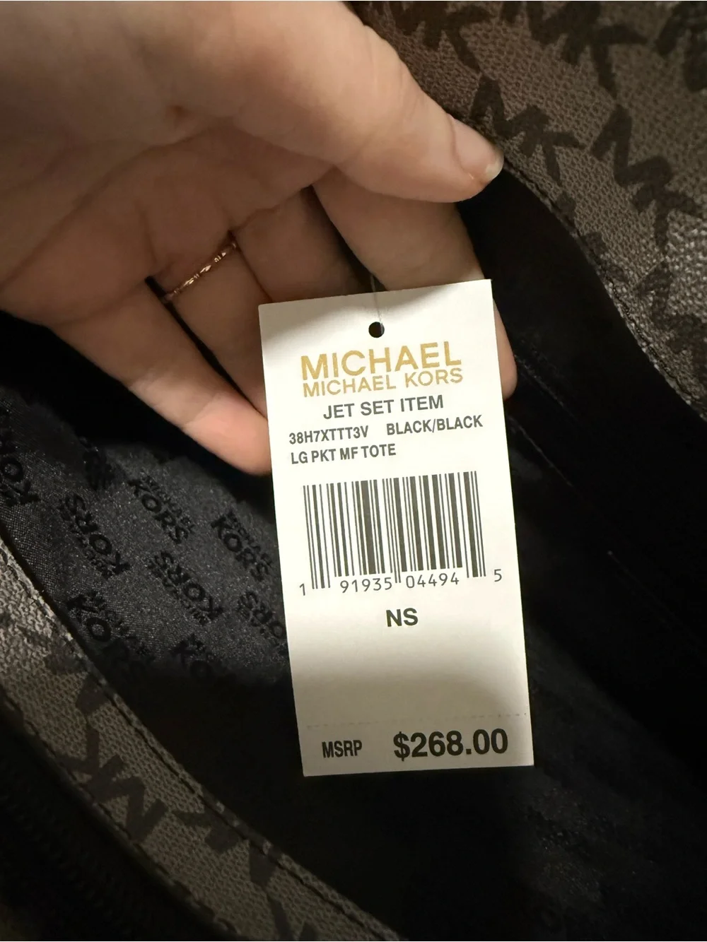 Michael Kors Gray MK Monogram Tote with Black Flap